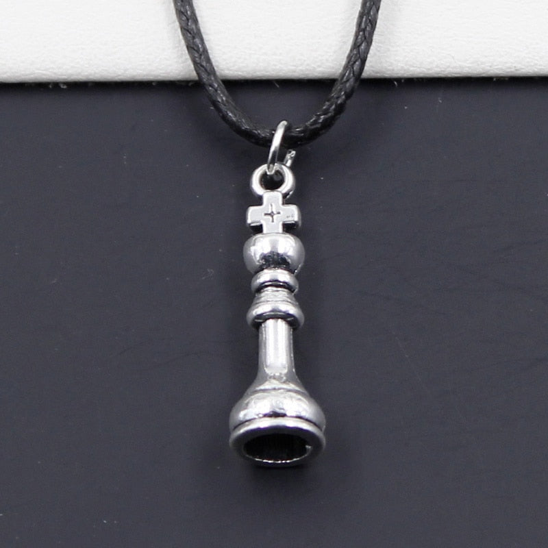 Black Leather Cord Choker Chess King Queen Rook Knight Bishop Pawn Charm DIY Necklace Tibetan Pendant