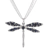 Black White Ivory Stone Crystal Big Dragonfly Pendant Necklace For Woman 3 Layer Long Sweate Chains Necklace Elegant Jewelry