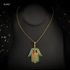 Blue Stone Fatima Hand Pendant In Gold Slid Chain Necklace Pendant for Women Arabic Muslim Lucky Jewelry for Bridal