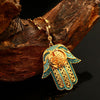 Blue Stone Fatima Hand Pendant In Gold Slid Chain Necklace Pendant for Women Arabic Muslim Lucky Jewelry for Bridal
