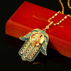 Blue Stone Fatima Hand Pendant In Gold Slid Chain Necklace Pendant for Women Arabic Muslim Lucky Jewelry for Bridal