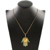 Blue Stone Fatima Hand Pendant In Gold Slid Chain Necklace Pendant for Women Arabic Muslim Lucky Jewelry for Bridal