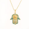 Blue Stone Fatima Hand Pendant In Gold Slid Chain Necklace Pendant for Women Arabic Muslim Lucky Jewelry for Bridal