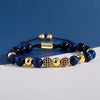 Blue Tiger Eyes Beads Weaving Bracelet Homme Men CZ Ball Beads Adjustable Bracelet Men