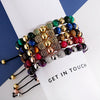 Blue Tiger Eyes Beads Weaving Bracelet Homme Men CZ Ball Beads Adjustable Bracelet Men
