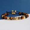 Blue Tiger Eyes Beads Weaving Bracelet Homme Men CZ Ball Beads Adjustable Bracelet Men