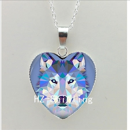 New Blue Wolf Heart Necklace Howling Wolf Heart Pendant Jewelry Wolf Pendant Murano Glass Heart Necklace HZ3