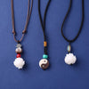 Bodhi Seed Handcrafted Lotus Flower Pendant Elegant Rope Long Necklace For Women Girl Tai Chi YIN YANG Necklace Jewelry