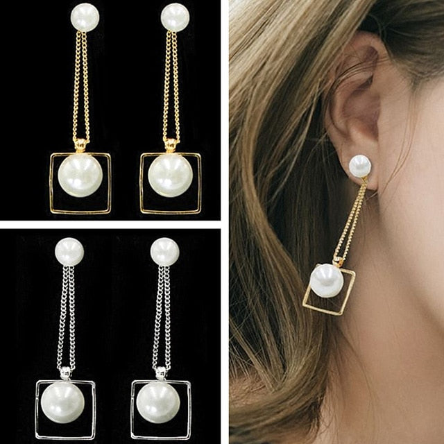 New Bohemia Geometric Triangle Circle Shell Simulated Pearls Long Tassel Big Drop Earrings Vintage Statement Punk Women Jewelry