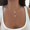 Bohemia Simple Imitation pearl love Heart Double layer Clavicle chain necklace accessories female Jewelry