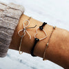 Bohemian Black Rope Chain Bracelet Set For Women aircraft Shell Moon Heart crystal Charm Bangle Boho Jewelry