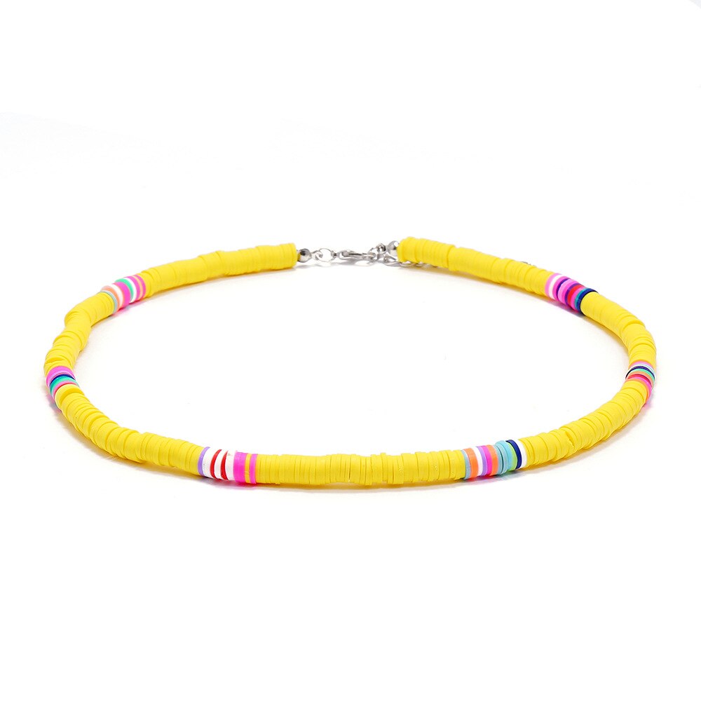 Bohemian Colorful Beads Elastic Resin Handmade Necklace Summer Beach Clavicle Chain Choker Jewelry