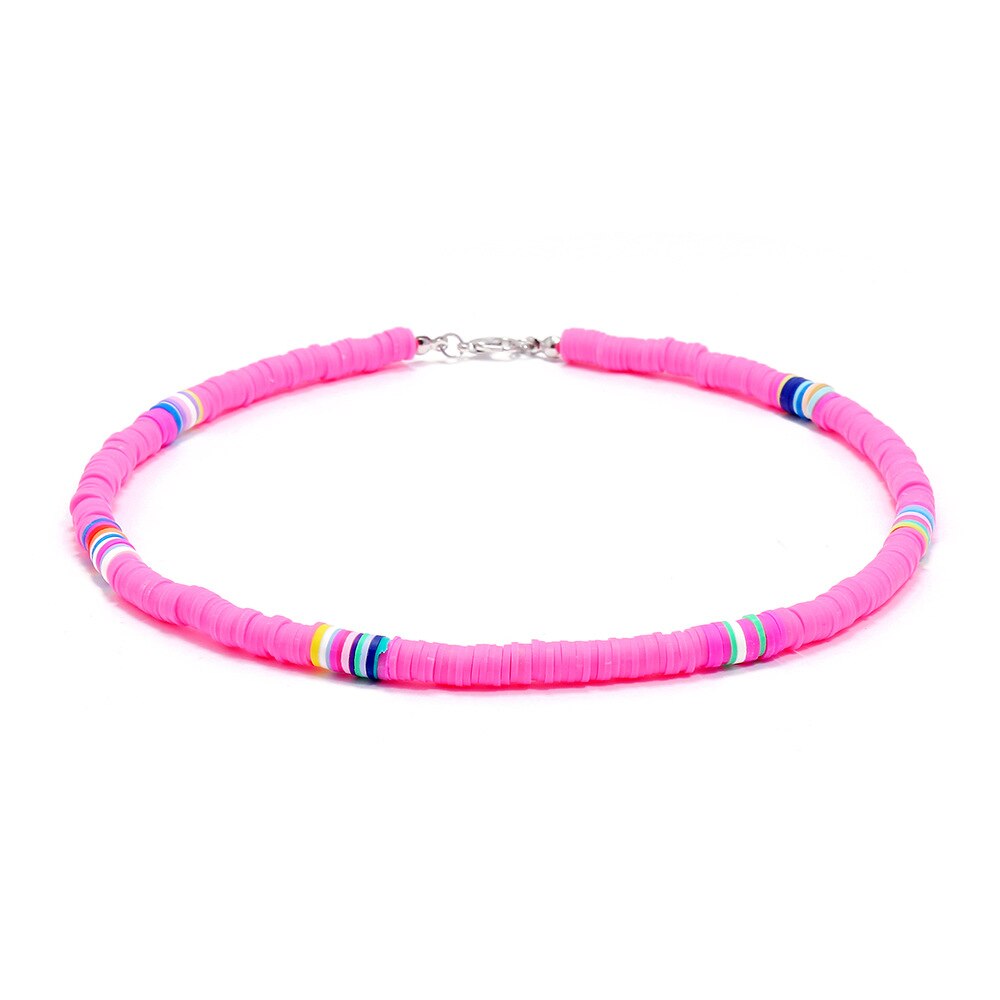 Bohemian Colorful Beads Elastic Resin Handmade Necklace Summer Beach Clavicle Chain Choker Jewelry
