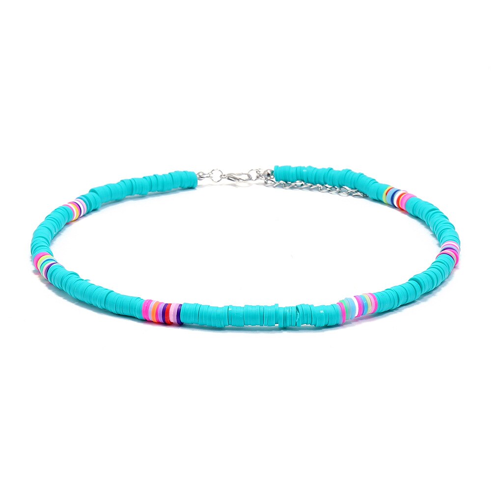 Bohemian Colorful Beads Elastic Resin Handmade Necklace Summer Beach Clavicle Chain Choker Jewelry