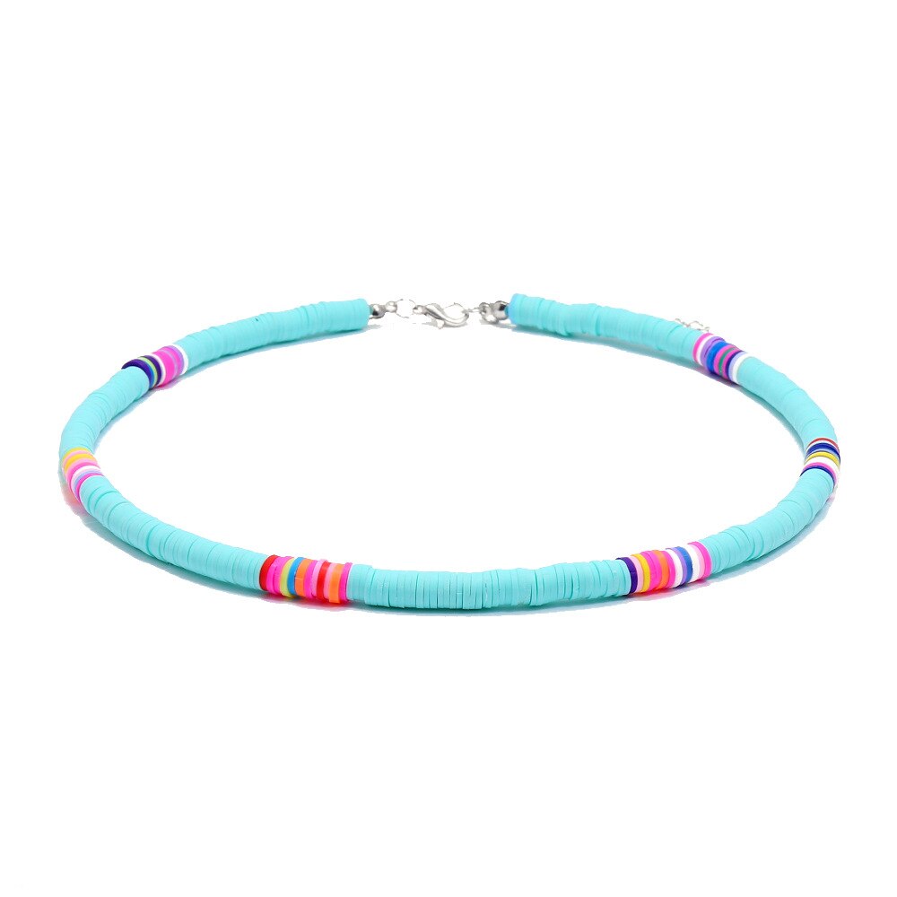 Bohemian Colorful Beads Elastic Resin Handmade Necklace Summer Beach Clavicle Chain Choker Jewelry