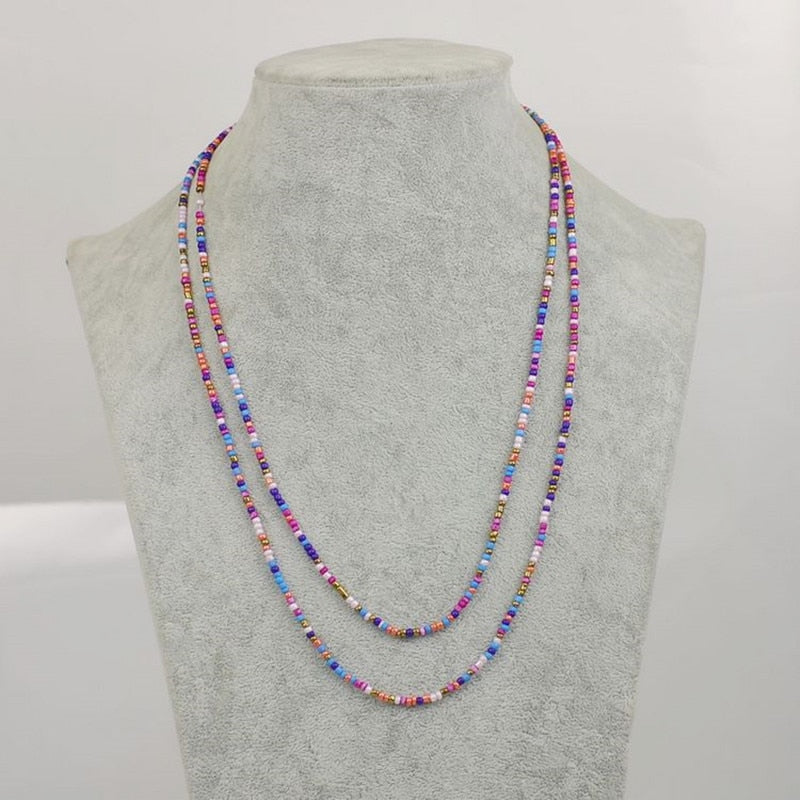 Bohemian Colorful Beads Necklace For Dress Tassel Boho Beaded Chain Long Necklace For Women Promotion Bohemian Jewelry