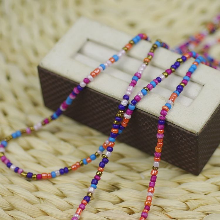 Bohemian Colorful Beads Necklace For Dress Tassel Boho Beaded Chain Long Necklace For Women Promotion Bohemian Jewelry