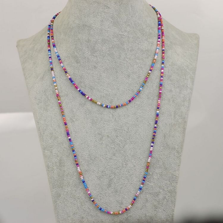 Bohemian Colorful Beads Necklace For Dress Tassel Boho Beaded Chain Long Necklace For Women Promotion Bohemian Jewelry