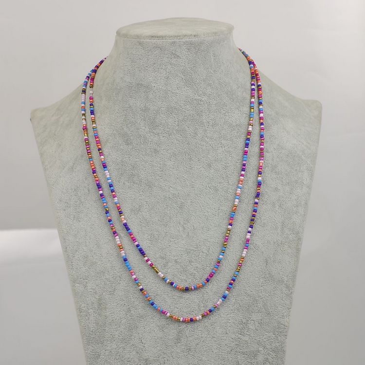 Bohemian Colorful Beads Necklace For Dress Tassel Boho Beaded Chain Long Necklace For Women Promotion Bohemian Jewelry