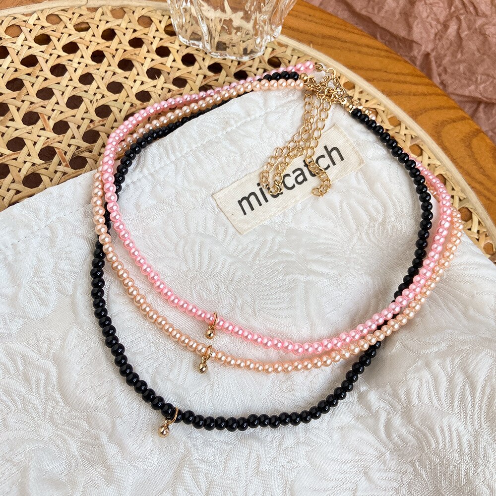 Bohemian Colorful Imitation Pearl Rice Bead Necklace for Women Girls Creative Shell Clavicle Chain Jewelry Accessories