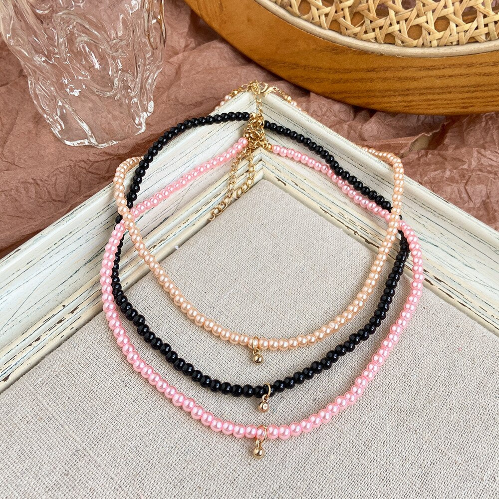 Bohemian Colorful Imitation Pearl Rice Bead Necklace for Women Girls Creative Shell Clavicle Chain Jewelry Accessories