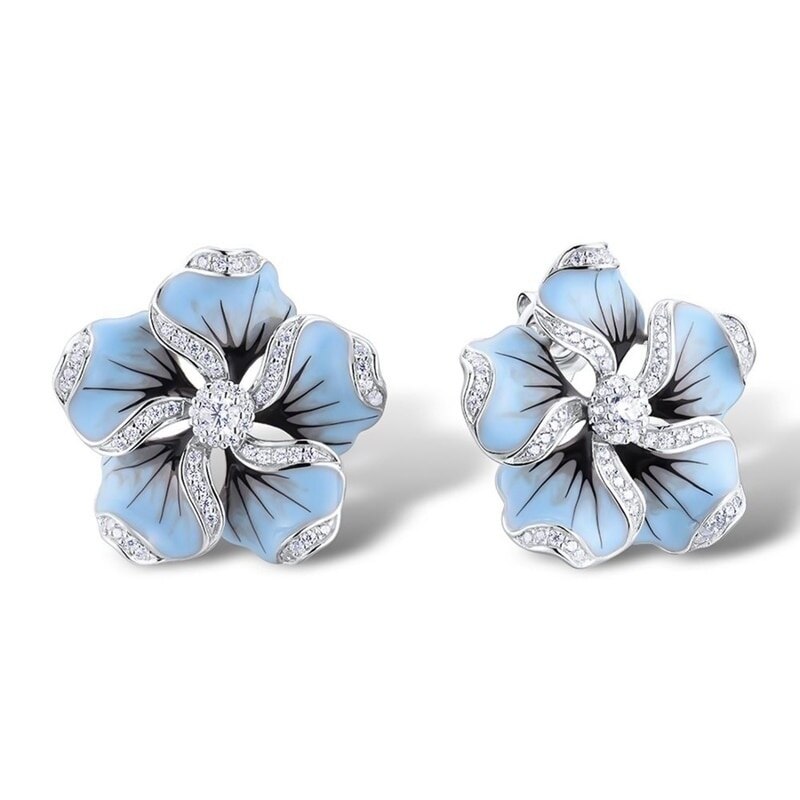 Bohemian Crystal Inlaid Earrings for Women Personality Blue Flower Rhinestone Earrings Accessories Party Jewelry