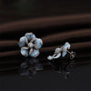 Bohemian Crystal Inlaid Earrings for Women Personality Blue Flower Rhinestone Earrings Accessories Party Jewelry