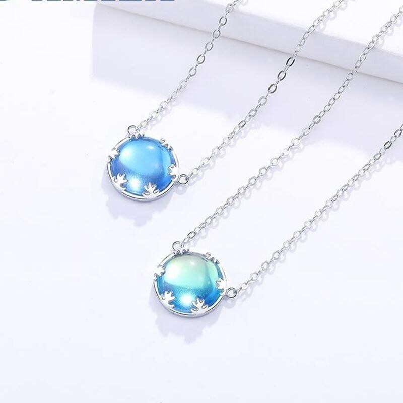 Bohemian Round Crystal Inlaid Pendant Blue Rhinestone Aurora Stone Opal Pendant Necklace Clavicle Chain Jewellery For Women