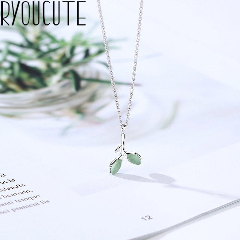 Boho Jewelry Silver Color  Opal Leaf Necklaces Pendants For Women Gifts Charm Statement Necklaces Collar