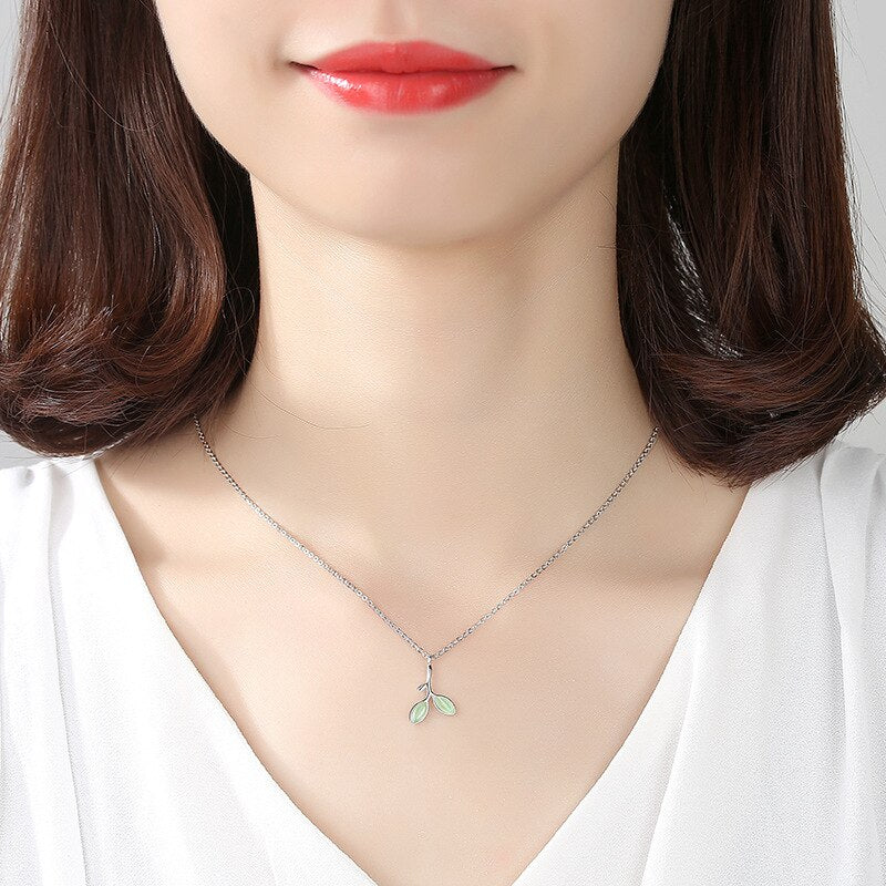 Boho Jewelry Silver Color  Opal Leaf Necklaces Pendants For Women Gifts Charm Statement Necklaces Collar