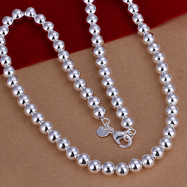 New Brand Fashion 8mm Round Bead Necklace 925 real silver plated Chain Necklace   Fine Jewelry N016
