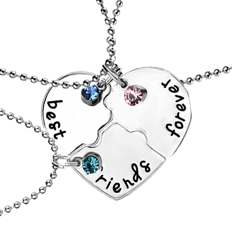Broken Heart Blue/sky blue/Red Rhinestones Pendant Necklace Friends Forever 3 Pcs Splicing Necklace Friendship Gifts
