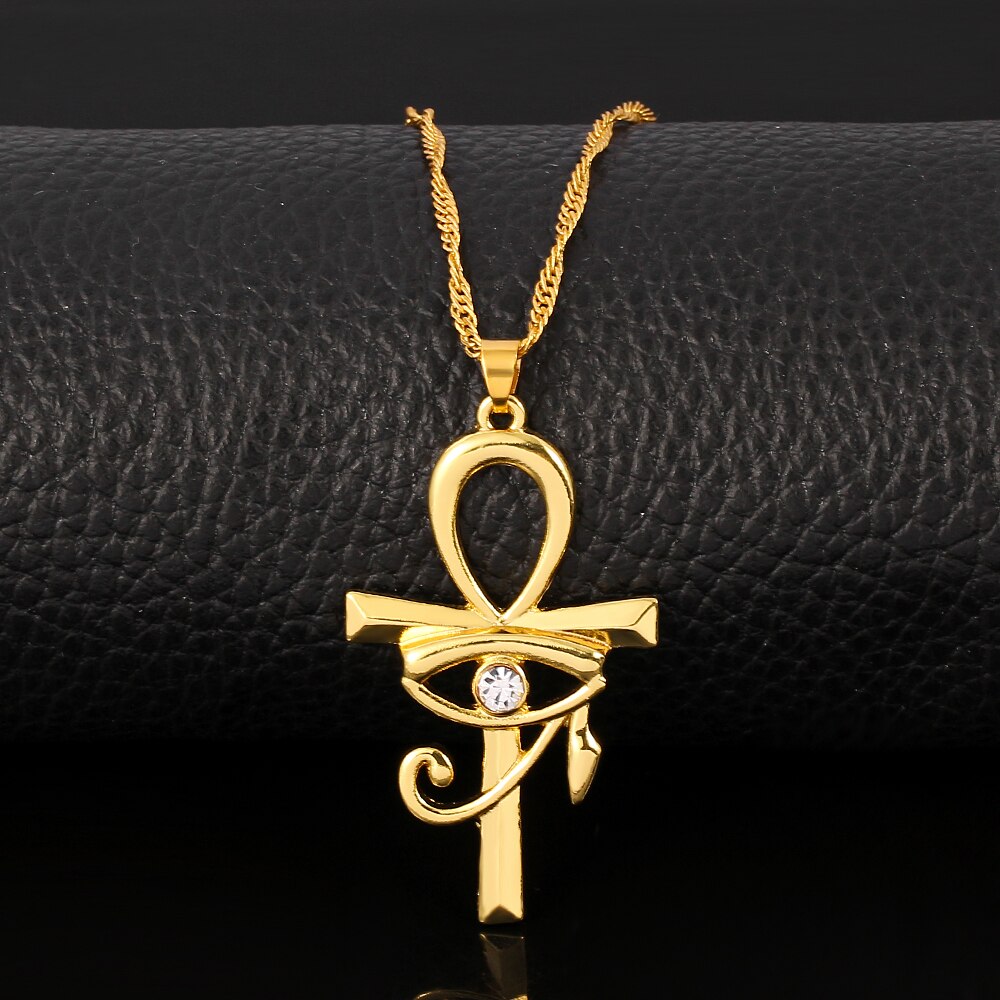 CZ Eye of Horus Egypt Charm Pendant Ankh Cross Religious Necklace for Women Choker Necklaces Jewelry Gold Color