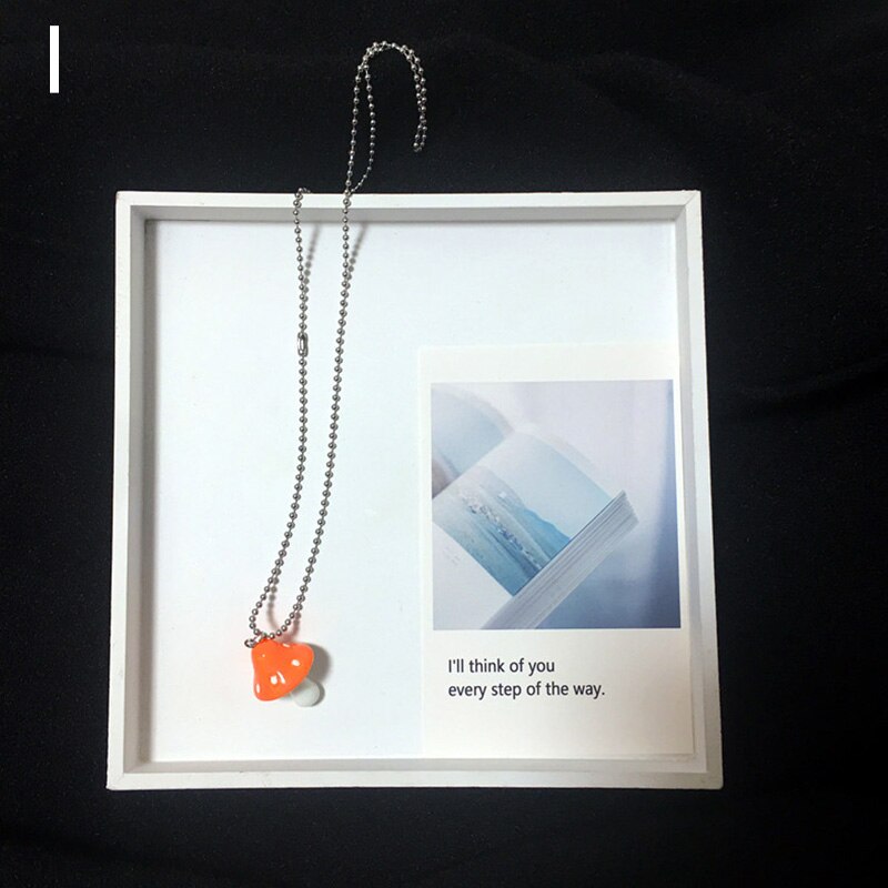 Cartoon Color Resin Mushroom Pendants Necklace For Women Simple Charm Necklaces Sweater Chain Party Jewelry Gifts