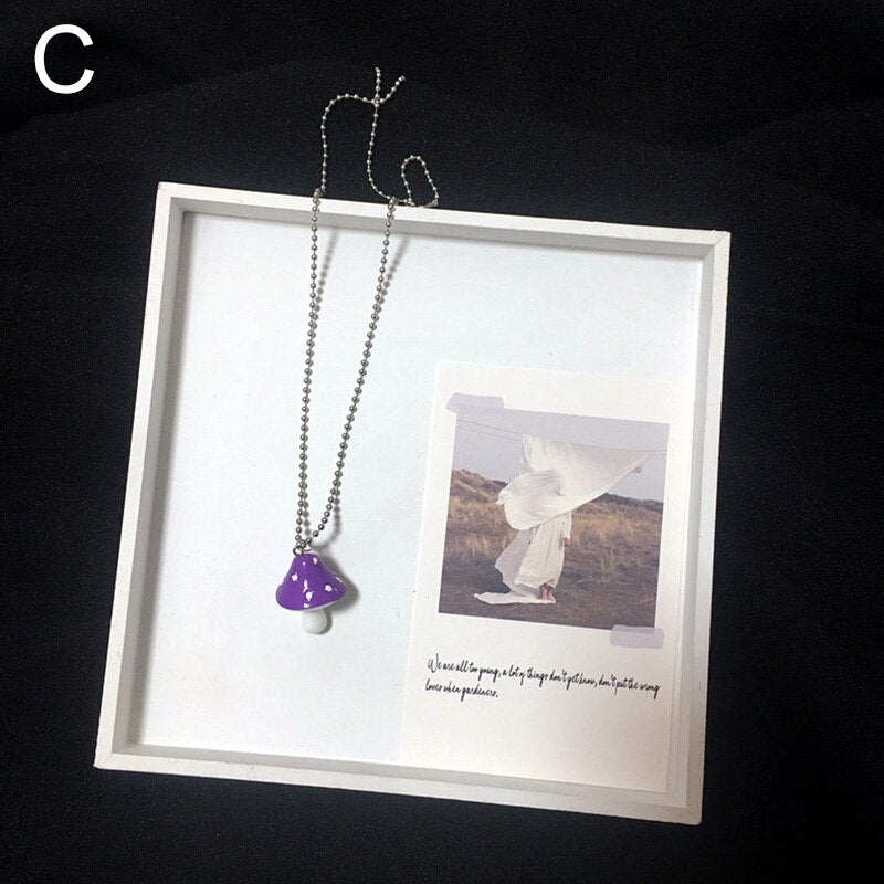 Cartoon Color Resin Mushroom Pendants Necklace For Women Simple Charm Necklaces Sweater Chain Party Jewelry Gifts