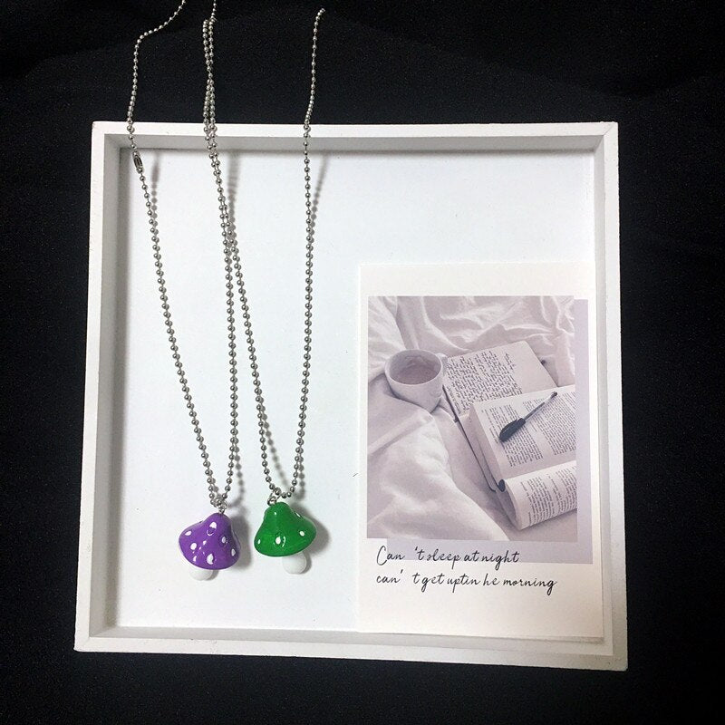 Cartoon Color Resin Mushroom Pendants Necklace For Women Simple Charm Necklaces Sweater Chain Party Jewelry Gifts