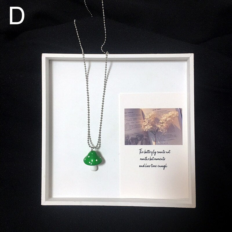 Cartoon Color Resin Mushroom Pendants Necklace For Women Simple Charm Necklaces Sweater Chain Party Jewelry Gifts