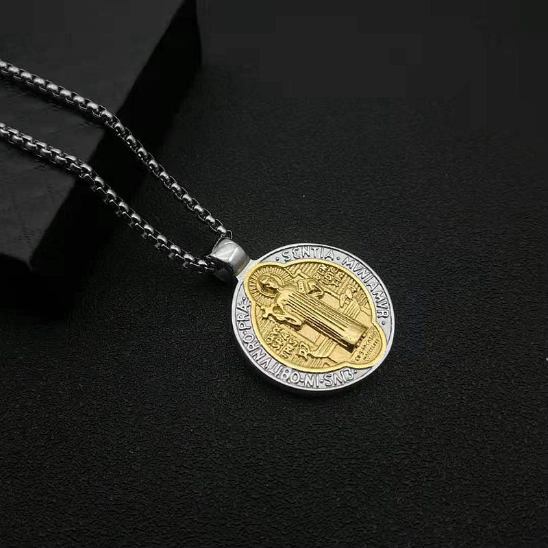 Catholic Saint Benedict Medallion Pendant Necklace Gold Silver Color Stainless Steel San Benito Collares For Men Jewelry