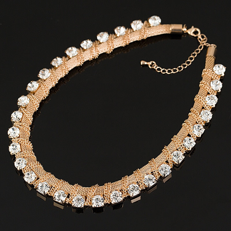 Charm gold color Chains Choker Rhinestones Women Crystal Necklaces & Pendants Statement  Vintage Jewelry # N028