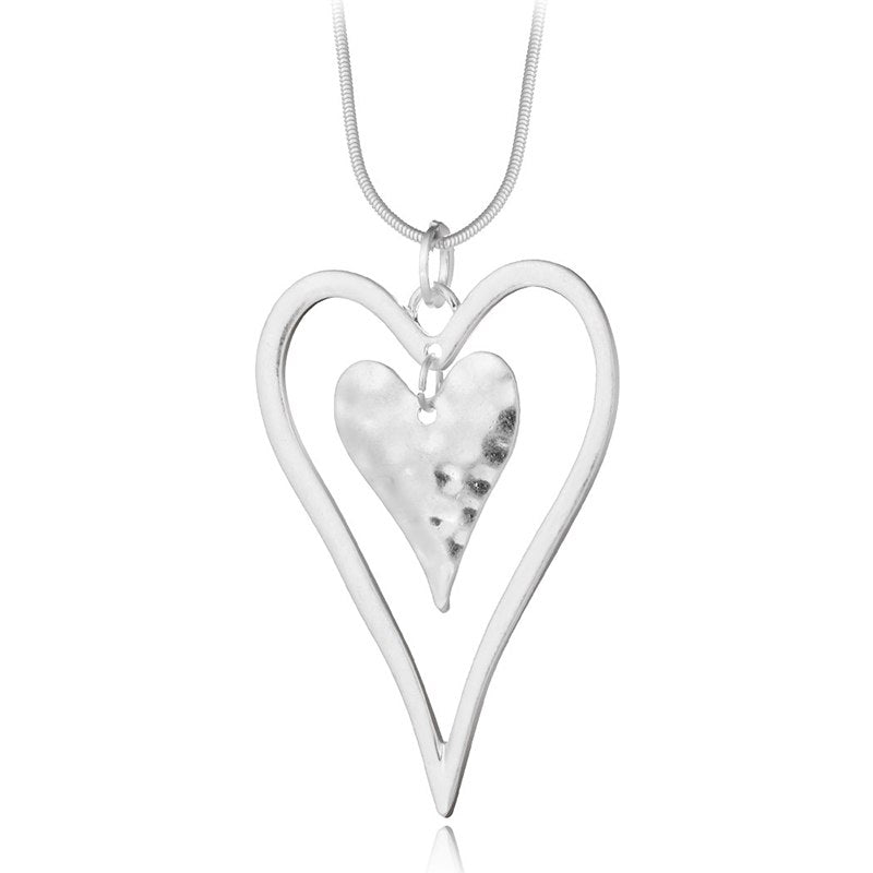 New Charms Jewelry Long Silver Necklace Pendant Alloy Love Heart Necklace For Women Valentine's D Gifts Collier Sautoir Long