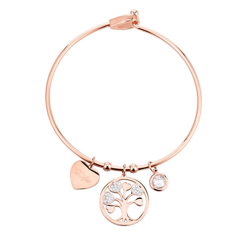 Charms Stainless Steel Bracelets Bangles For Women Rose Gold Silvery Crystal Tree Of Life Bracelets Female Jewelry