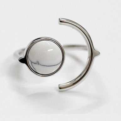 New Chic 925 Sterling Silver Black/White Turquoise Geometric Open Rings For Women Adjustable Ring Anillos