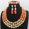 New Chunky 3Layer Red Coral Beads Costume Necklace Traditional Nigerian Wedding African Coral Beads Jewelry Set HD8876