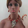 New Chunky 3Layer Red Coral Beads Costume Necklace Traditional Nigerian Wedding African Coral Beads Jewelry Set HD8876