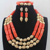 New Chunky 3Layer Red Coral Beads Costume Necklace Traditional Nigerian Wedding African Coral Beads Jewelry Set HD8876