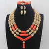 New Chunky 3Layer Red Coral Beads Costume Necklace Traditional Nigerian Wedding African Coral Beads Jewelry Set HD8876