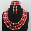 New Chunky 3Layer Red Coral Beads Costume Necklace Traditional Nigerian Wedding African Coral Beads Jewelry Set HD8876