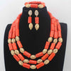 New Chunky 3Layer Red Coral Beads Costume Necklace Traditional Nigerian Wedding African Coral Beads Jewelry Set HD8876