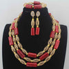New Chunky 3Layer Red Coral Beads Costume Necklace Traditional Nigerian Wedding African Coral Beads Jewelry Set HD8876