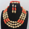 New Chunky 3Layer Red Coral Beads Costume Necklace Traditional Nigerian Wedding African Coral Beads Jewelry Set HD8876